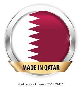 made in qatar silver badge isolated button on white background - vector eps10