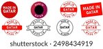 made in qatar stamp collection arabian asian sign design label red black color country product symbol imprint badge seal watermark