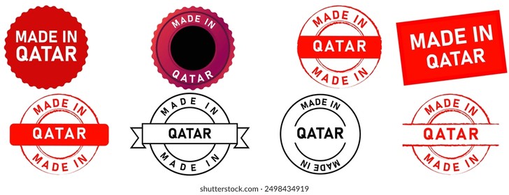 Hecho en colección de sello de Qatar Etiqueta de diseño de letrero asiático árabe Color rojo negro Símbolo del producto del país Insignia de impresión Marca de agua de sello