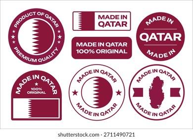 Hergestellt in Katar Text Aufkleber, Embleme, Abzeichen und Logos Sammlung für Produkt.