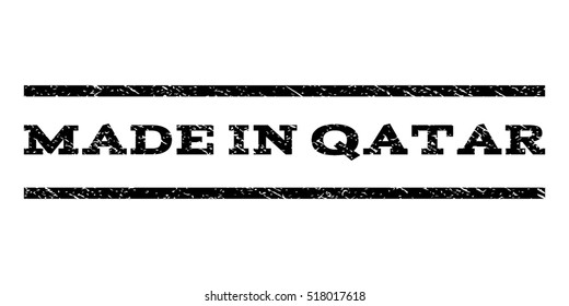 Made In Qatar watermark stamp. Text caption between horizontal parallel lines with grunge design style. Rubber seal stamp with scratched texture. Vector black color ink imprint on a white background.