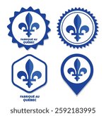 Made in quebec province round emblem symbol label vector set fleur de lys icon