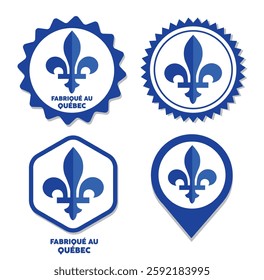 Made in quebec province round emblem symbol label vector set fleur de lys icon