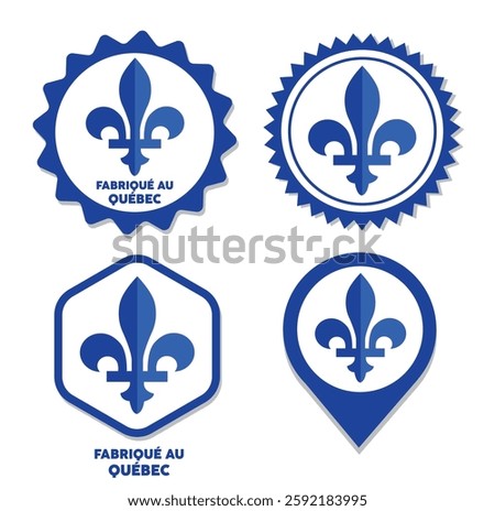 Made in quebec province round emblem symbol label vector set fleur de lys icon