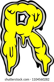made R uppercase only collection. friendly  free hand drawing  illustration design. funny friendly and cute liquid yellow cheese letter style