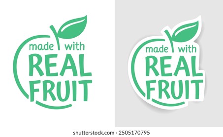 Made with real fruit label - flat sticker for 100 percent organic food and drinks