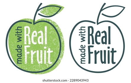 Made with real fruit - sticker for 100 percents organic food and drinks. Vector grungy emblem