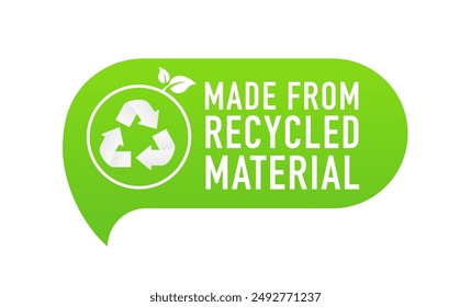 Made from recycled material labels indicating products. Vector illustration