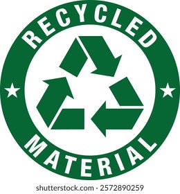 Made with recycled material vector design label for eco-friendly packaging. Zero waste icon illustration for product. Suitable as sign, symbol, badge or emblem for print.