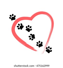 Made Of Red Heart With Dog Paw Print Vector Illustration Background