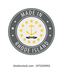 Made in Rhode Island icon. Gray stamp with a round state flag.