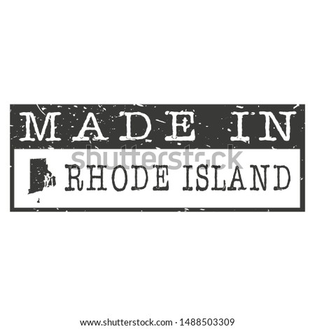 Made In Rhode Island. Stamp Rectangle Map. Logo Icon Symbol. Design Certificated.