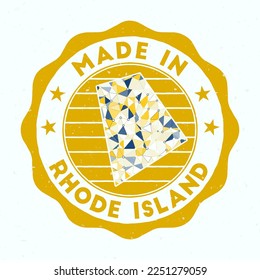 Made In Rhode Island. US state round stamp. Seal of Rhode Island with border shape. Vintage badge with circular text and stars. Vector illustration.