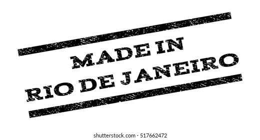 Made In Rio De Janeiro watermark stamp. Text caption between parallel lines with grunge design style. Rubber seal stamp with dirty texture. Vector black color ink imprint on a white background.