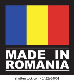 Made in Romania collection of ribbon, label, stickers, badge, icon and page curl with Romania flag symbol. Vector illustration isolated on white background.  Stamp with Made in Romania text.