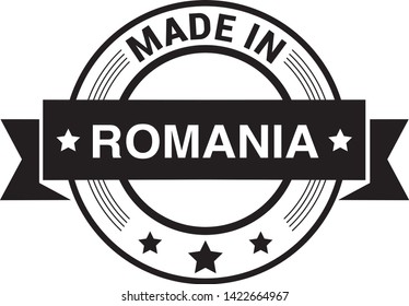 Made in Romania collection of ribbon, label, stickers, badge, icon and page curl with Romania flag symbol. Vector illustration isolated on white background.  Stamp with Made in Romania text.