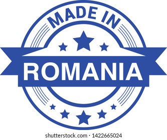 Made in Romania collection of ribbon, label, stickers, badge, icon and page curl with Romania flag symbol. Vector illustration isolated on white background.  Stamp with Made in Romania text.