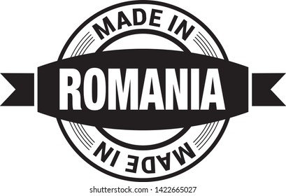 Made in Romania collection of ribbon, label, stickers, badge, icon and page curl with Romania flag symbol. Vector illustration isolated on white background.  Stamp with Made in Romania text.