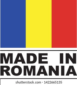 Made in Romania collection of ribbon, label, stickers, badge, icon and page curl with Romania flag symbol. Vector illustration isolated on white background.  Stamp with Made in Romania text.