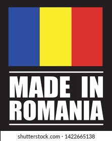 Made in Romania collection of ribbon, label, stickers, badge, icon and page curl with Romania flag symbol. Vector illustration isolated on white background.  Stamp with Made in Romania text.