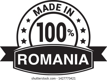Made in Romania collection of ribbon, label, stickers, badge, icon and page curl with Romania flag symbol. Vector illustration isolated on white background.  Stamp with Made in Romania text.