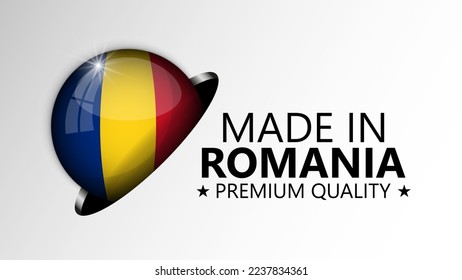 Hecho en Rumania gráfico y etiqueta. Elemento de impacto para el uso que desea hacer de él.