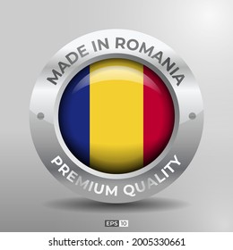 Etiquetado, logotipo, sello Bandera redonda de la nación con efecto 3D plateado brillante