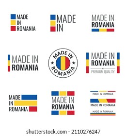made in Romania labels set, product emblem of Romania
