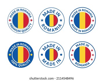 made in Romania labels set, product emblem of Romania