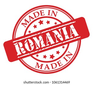 Made in Romania red rubber stamp illustration vector on white background