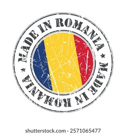 Made in Romania stamp scratched flag badge logo vector illustration