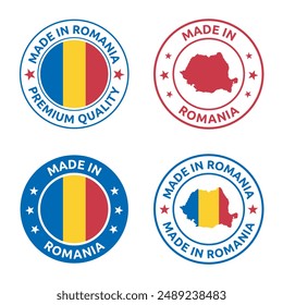 made in Romania stamp set, product labels of Romania