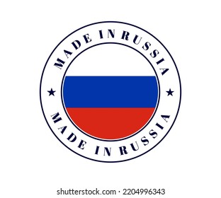 Made In Russia Circle Label. Russia Flag, Russian Emblem For Product, Russian Flag Label On White Background. 