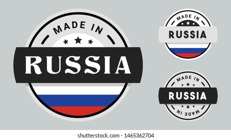 Made in Russia collection of ribbon, label, stickers, badge, icon and page curl with Russia flag symbol. 