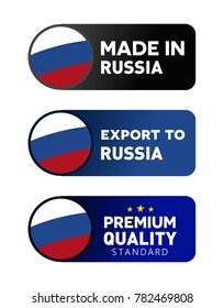 Made in Russia label, flyer, sign and symbol