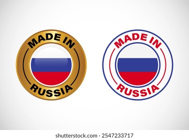 Made in Russia label icon with flag. Icon set for business, badge, seal, sticker, logo, and symbol