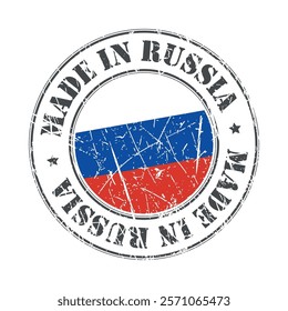 Made in Russia stamp scratched flag badge logo vector illustration