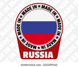 Hecho en Rusia placa vectorial, simple icono aislado con bandera del país, marca de origen rusa diseño de señal de sello, redondeado hecho en texto