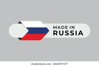 Made in Russia vector label with arrow flag icon and round frame. for logo, label, insigna, seal, tag, sign, seal, symbol, badge, stamp, sticker, emblem, banner, design