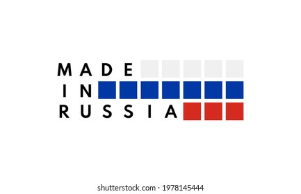 made in russia, vector logo with russian flag painted squares