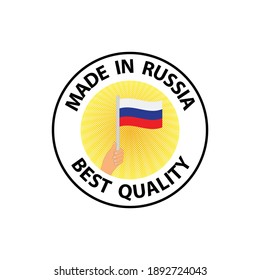 hecho en el sello vectorial de Rusia. insignia con bandera de Rusia