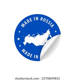 Made in Russian Federation - Country Map Sticker. Best Quality. Original Product. Vector illustration.