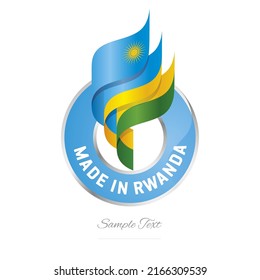 Made in Rwanda Abstract wavy flag torch flame blue yellow green modern ribbon strip logo icon vector