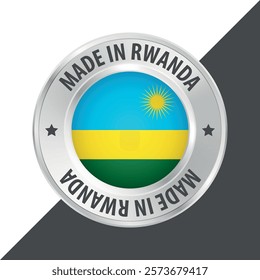 Made in Rwanda badge logo flag sticker 3d vector illustration isolated on white