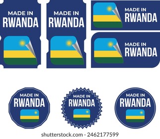 Hergestellt in Ruanda. Ruanda Flagge, Tag, Siegel, Stempel, Flagge, Icon Vektorgrafik