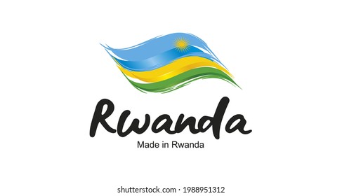 Made in Rwanda handwritten flag ribbon typography lettering logo label banner