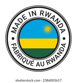 Etiquetado de timbre redondo hecho en Rwanda con ilustración del vector de la bandera