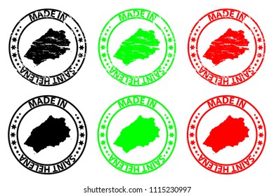 Made in Saint Helena - rubber stamp - vector, Saint Helena island map pattern - black, green and red