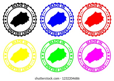 Made in Saint Helena - rubber stamp - vector, Saint Helena island map pattern - black, blue, green, yellow, purple and red