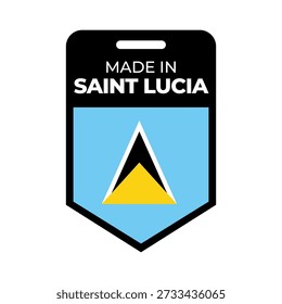 Made in Saint Lucia Badge Label with Saint Lucian Flag Design. Ideal for product packaging, branding, quality labels, fashion, manufacturing, and premium product identity.